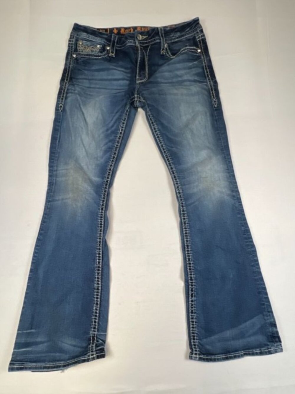 Rock Revival Women’s Size 31 July Curvy Bootcut Denim Jeans Embellished Pockets